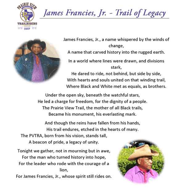 Poem text: Trail of Legacy tribute to James Francies Jr.