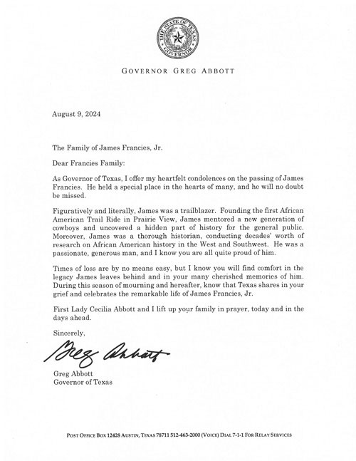 Letter from Gov. Abbott